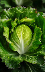 beautiful ripe green lettuce vegetable. close up. digital artwork. Ai generated.
