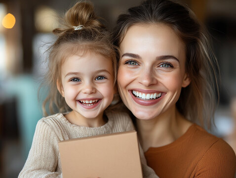Smiling mother and daughter enjoying special moment together