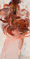 Embossed pasty oil paints and reliefs. Primary colors: ocher, white, red .  Abstract art.