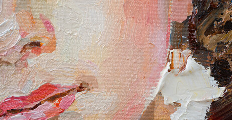 Fragment of an oil painting.  Portrait of a woman. The art is done in a realistic manner.