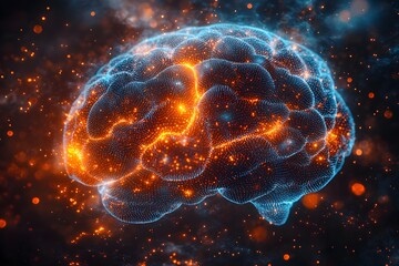 Futuristic Brain Illustration with Interconnected Lines and Dots - Generative AI