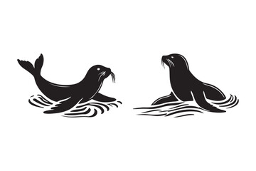 Sea Lion Logos with Ocean Wave Elements