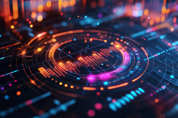 Abstract Radar Chart with Glowing Axes and Data Points in Futuristic Design