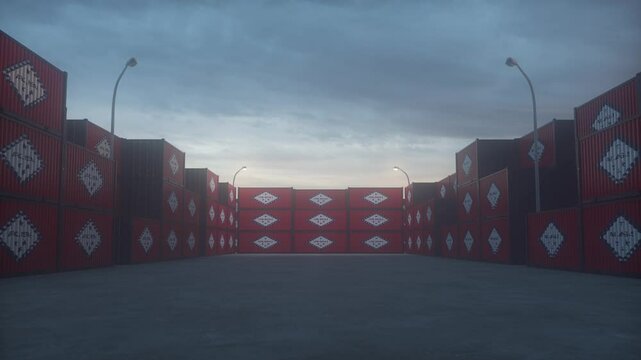 Arkansas flag containers are located at the container terminal. Concept for Arkansas import and export
