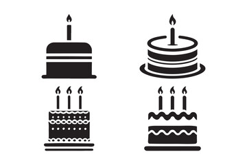Birthday Cake Silhouettes with Candles for Party and Celebration Designs
