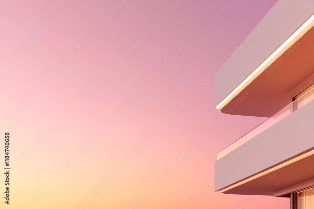 Poster This composition features a sleek modern building set against a soft pastel background, creating a clean aesthetic perfect for contemporary visuals and marketing