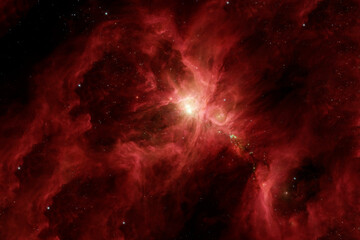 Naklejka premium Bright red space nebula. Elements of this image furnished by NASA