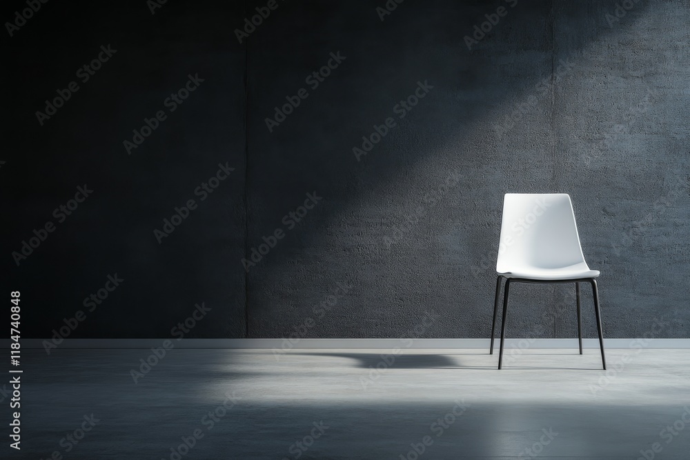 Poster the composition showcases a modern, minimalist space with a textured concrete wall and a single whit