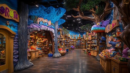 Obraz premium Fantasy-themed toy store with colorful displays and magical creatures