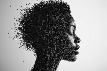 Code and Numbers Merging into Human Silhouette – Symbolizing Data, Technology, and Humanity