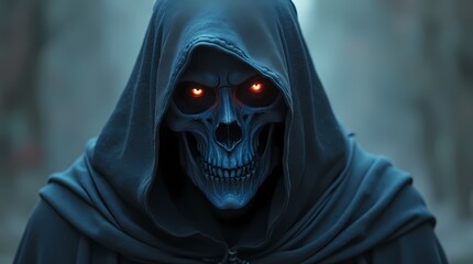 Skull face in black robe in fantasy art style