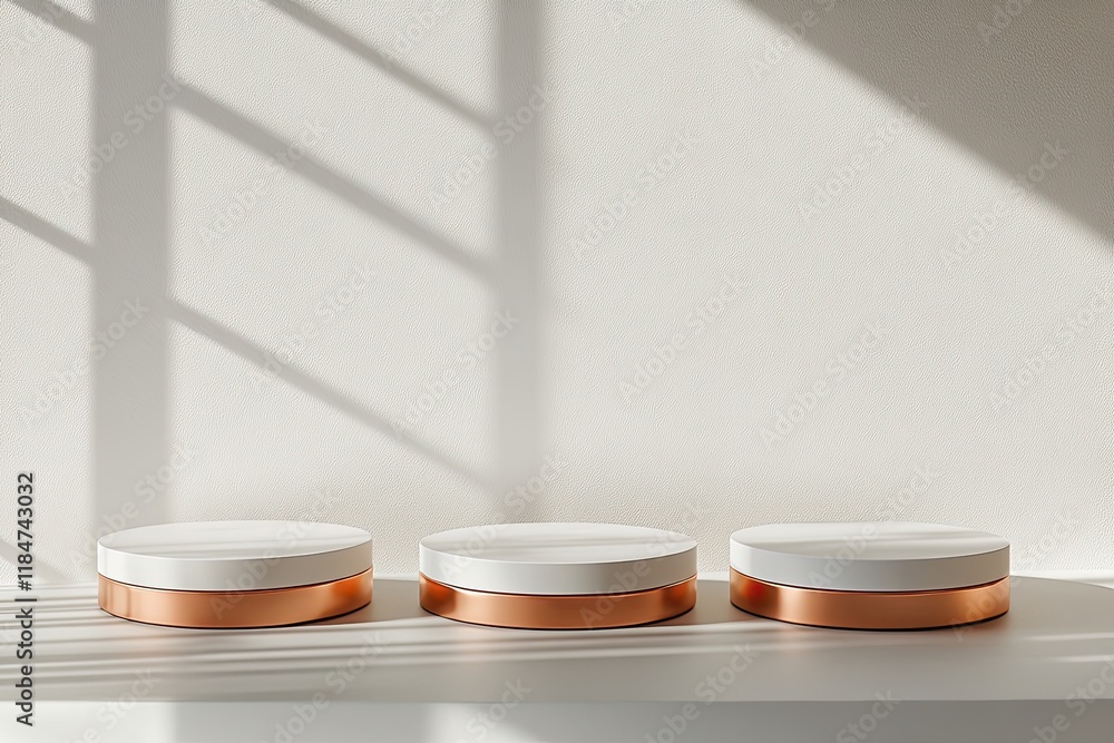 Poster modern platform or pedestal display with a platform design on a white backdrop. blank shelf stand fo