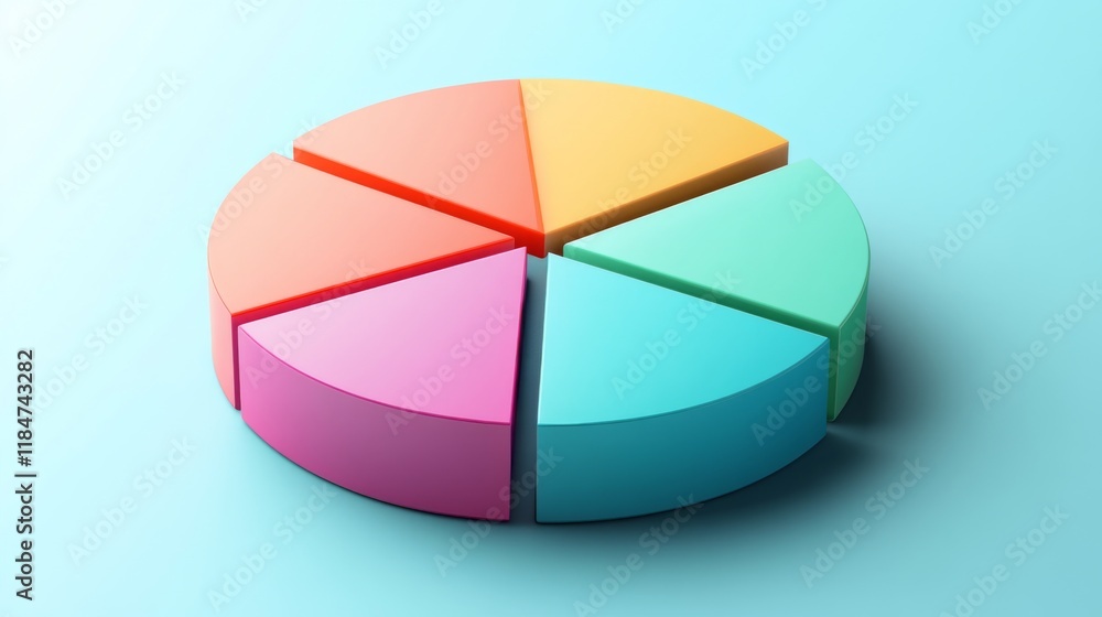 Poster a modern d pie chart featuring segments with gradient colors, displaying different data categories, 