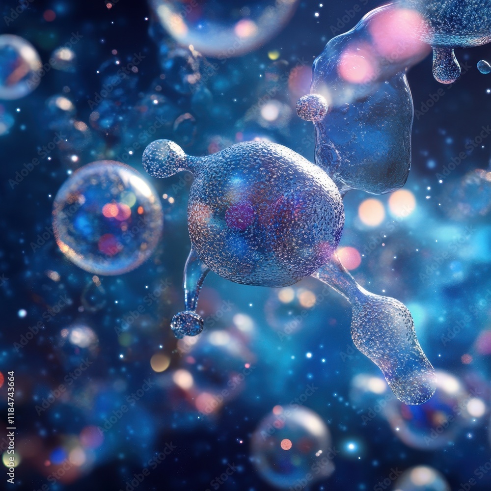 Poster microscopic cellular structures abstract 3d render: intricate molecular biology visualization