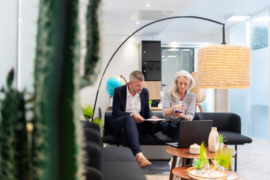 Business Colleagues Reviewing Documents in Modern Office