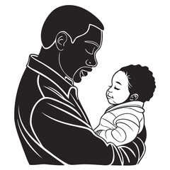 Father with Baby Black Silhouette Vector Illustration for Father's Day Isolated on transparent background