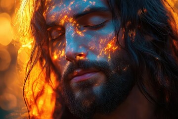 religious art banner jesus christ portrait with divine light and sacred symbolism in contemporary spiritual style