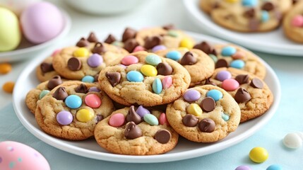 Colorful Spring Cookies with Chocolate and Candy Decorations