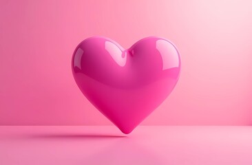 A glossy pink heart on a pink background symbolizing love and valentine's day