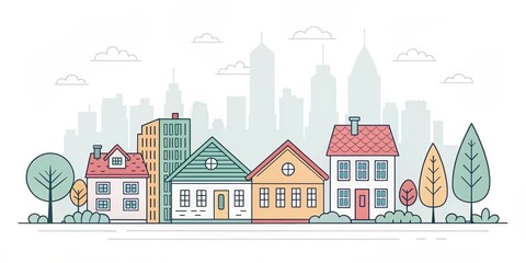cute house with city landscape illustration background
