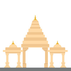 Temple entrance in beige tones, flat style, isolated on white