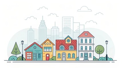 Fototapeta premium cute house with city landscape illustration background