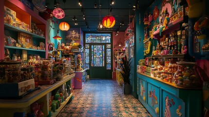 Naklejka premium Whimsical toy store with magical toys and vibrant displays