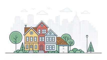 Obraz premium cute house with city landscape illustration background