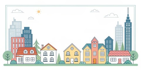 cute house with city landscape illustration background
