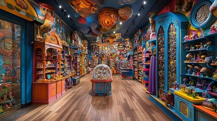 Fototapeta premium Enchanting toy store with whimsical toys and vibrant fantasy displays