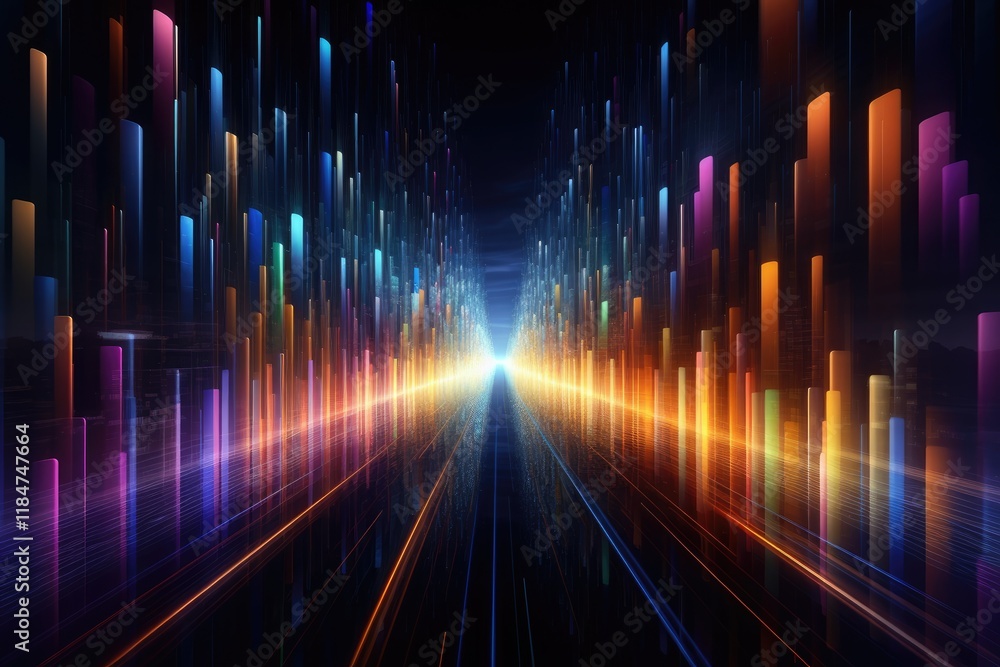 Poster vibrant lights blending to represent data processing in a futuristic environment, showcasing the dyn