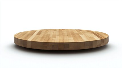 Round Wooden Serving Board on White Background for Culinary Use