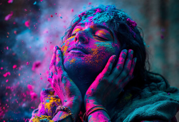 Fototapeta premium Vibrant Celebration of Colorful Powder During Festival
