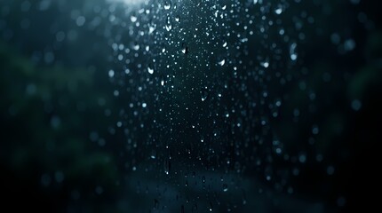 Heavy rain pouring against a window with a pitch-black background