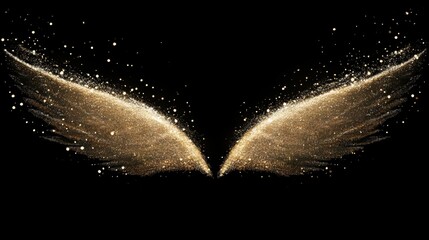 Glittering Golden Wings with Sparkles on a Black Background