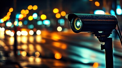 Night Vision CCTV Monitoring on Empty Urban Street