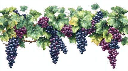 Lush Grapevines with Ripe Grapes and Vibrant Green Leaves