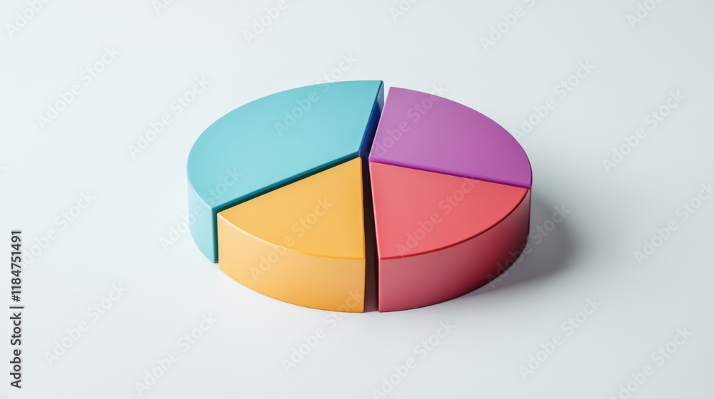 Poster a segmented d pie chart with raised portions, set against a minimalist white background, emphasizing