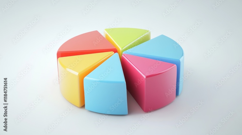 Poster a segmented d pie chart with raised portions, set against a minimalist white background, emphasizing
