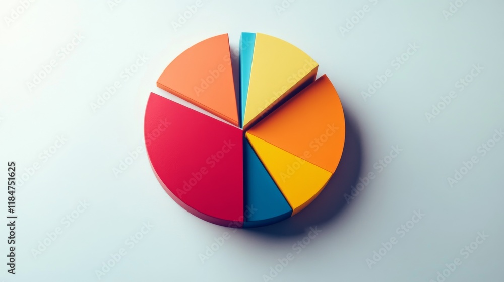 Poster a segmented d pie chart with raised portions, set against a minimalist white background, emphasizing