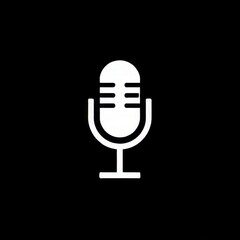black and white microphone icon in black backround