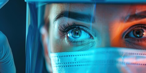 Healthcare professional using a thermometer and infrared scanner to check a patients temperature and symptoms, while a woman with a mask undergoes examination for safe travel