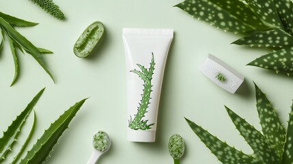 Eco-Friendly Vegan Toothpaste Tube with Aloe Vera Leaves and Cruelty-Free Symbols