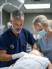 Obraz premium Medical professionals assist patient in urgent care setting