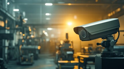 CCTV Camera in Dimly Lit Manufacturing Area