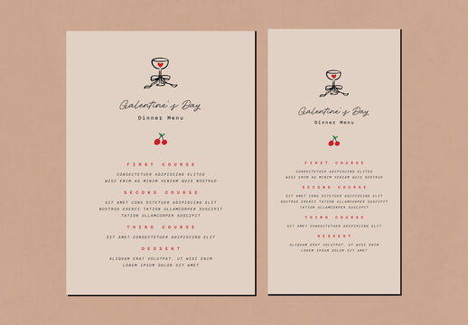 Galentines Day Dinner Menu Template Set
