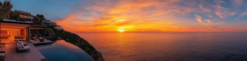 Obraz premium Oceanfront Villa Sunset Panorama 