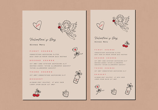 Valentine's Day Menu with Cupid Template Card