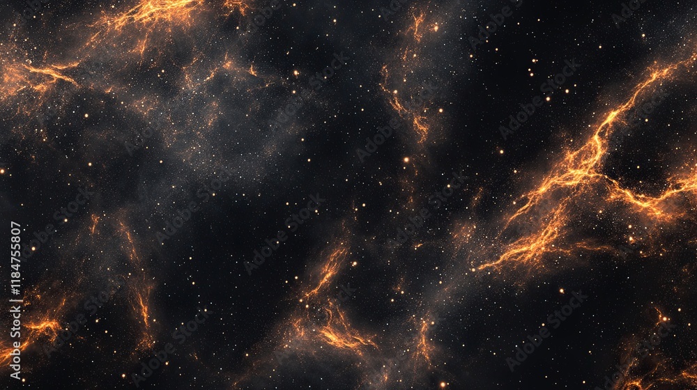 Poster a stream of golden specks drifting in a dark expanse, forming a mesmerizing visual display
