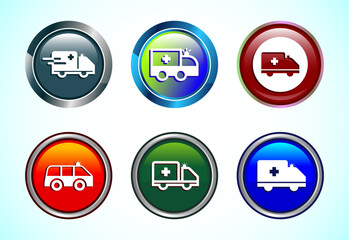 Ambulance icon design illustration. Emergency car, medicine van symbol. Button design set